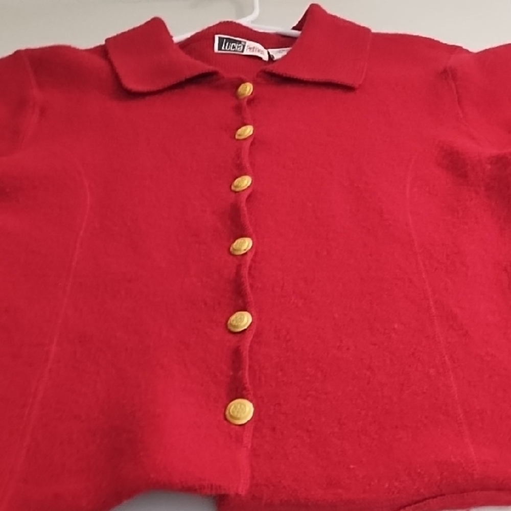 Dark Red Wool Cardigan with Gold Buttons - Picture 8 of 15